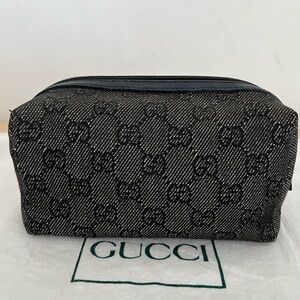 Gucci Monogram Cosmetic Pouch Black Vintage Unisex EUC